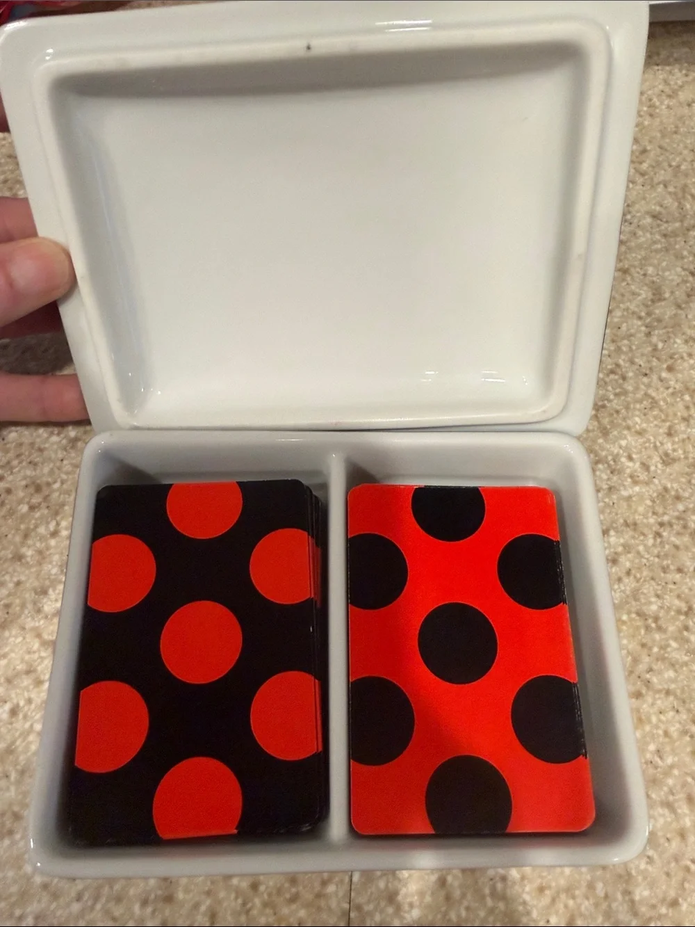Fitz & Floyd vintage black and White Polka Dot Rectangular Tray w/ playing cards